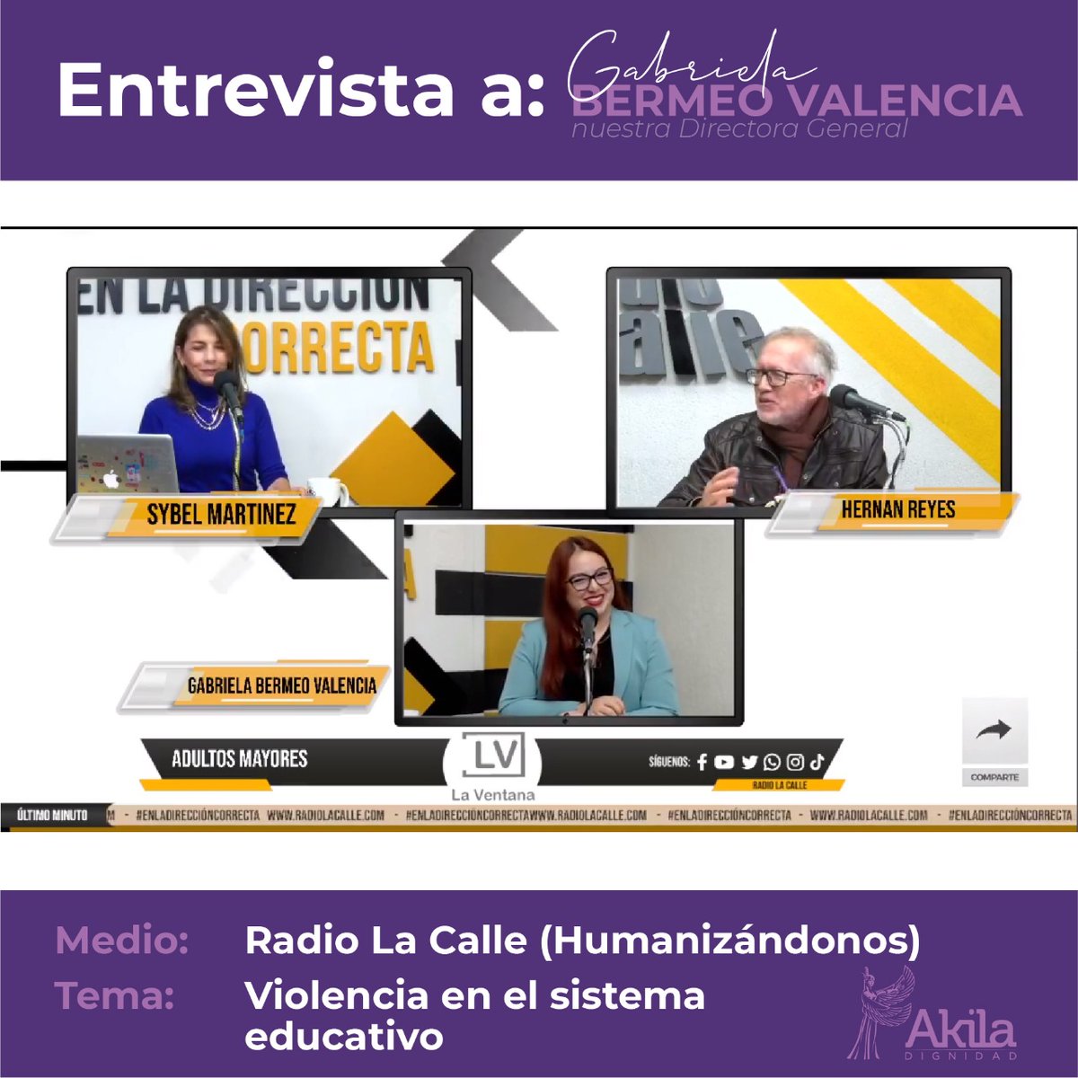 AkilaDignidad's tweet photo. 🟧 Esta semana estuvimos en @radiolacalle en #Humanizándonos junto a @sybelmartinez y @hreyesaguinaga conversando sobre #Violencias en el #SistemaEducativo
Todos los lunes a las 5 pm.
Link: https://t.co/1U3eQabChs
#AkilaDignidad #Dignidad #DDHHyN #EducaciónEmancipadora https://t.co/LLle31mCsK