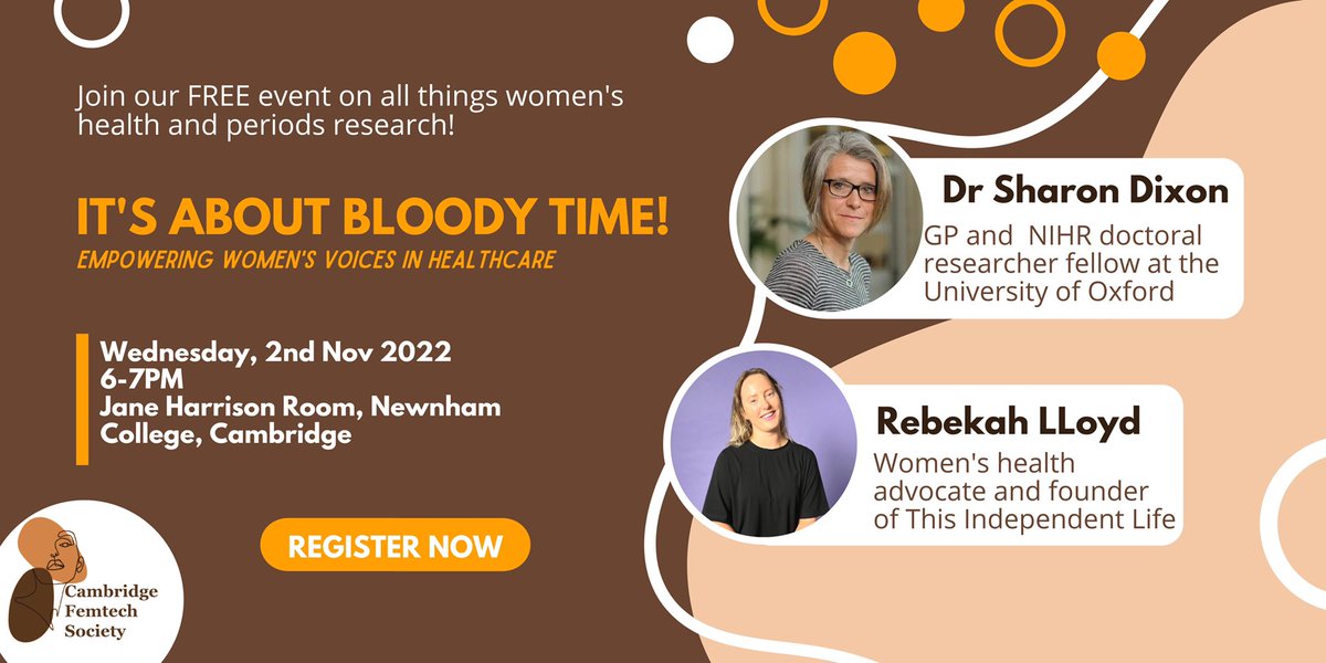 It’s about bloody time we seriously talked about women’s health and especially research on periods and endometriosis. Join us for our first event of the academic year! Register and find out more information here: eventbrite.com/e/its-about-bl…