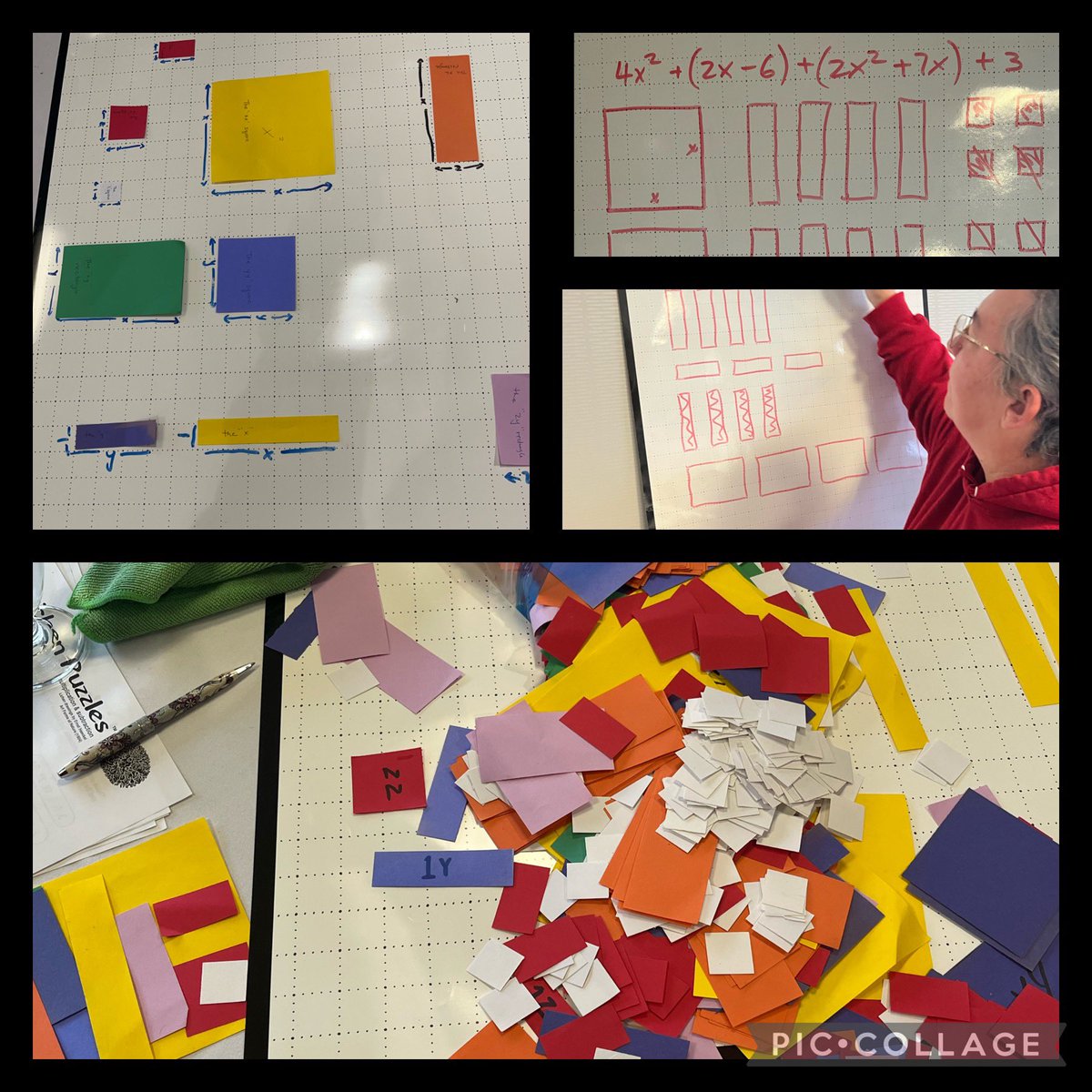 MathWithWoody's tweet photo. My day started with bacon and finished with a great polynomials session using tiles and @desmos for self-check on this fine morning with my @ngpshth team! #mcata22 #iteachmath #local43 https://t.co/c7uyzzcMMe