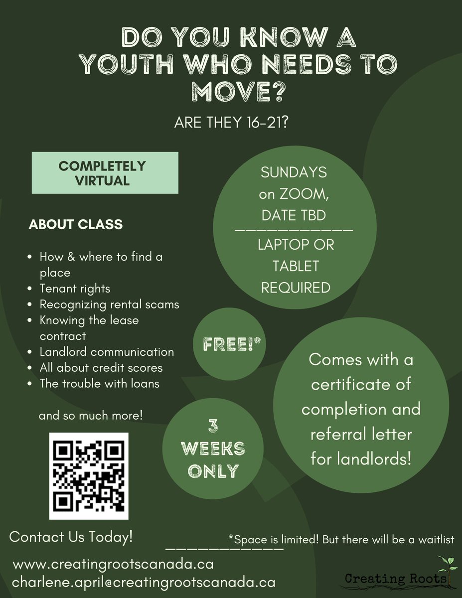 Ontario! Do you know a youth who needs to move and doesn't know where to start! Sign up with us! Eviction prevention, how to find a place, credit and loans and so much more!
FREE forms.gle/fcPCuABYj5fusm…
#fosteryouth #fosteryouthmatter #agingout #agingoutoffostercare