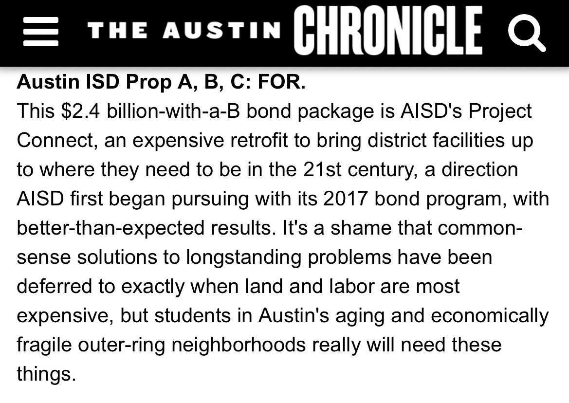 April Clark (@aclarkinaustin) on Twitter photo Early Voting starts MONDAY! I 100% agree with the Austin Chronicles endorsements ti vote FOR the AISD BOND props as well as their endorsements for AISD Trustees! Well done <a href="/AustinChronicle/">Austin Chronicle</a> Early Voting starts MONDAY! I 100% agree with the Austin Chronicles endorsements ti vote FOR the AISD BOND props as well as their endorsements for AISD Trustees! Well done <a href="/AustinChronicle/">Austin Chronicle</a>