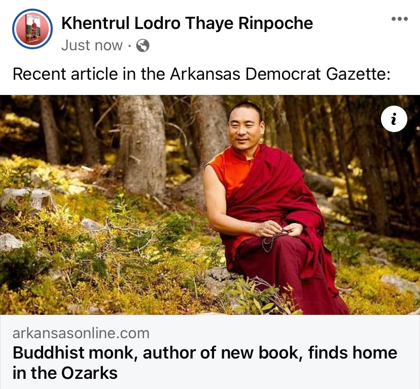 PowerofMindBook's tweet photo. Khentrul Rinpoche is giving talks in AR Oct 29 (LR) &amp; Nov 1 (BntVille). Here’s a recent article by @ArkansasOnline https://t.co/ndxLe1eXKb #Arkansas #ozarks #littlerock #bentonville #khentrulrinpoche #khentrullodrothaye #rinpoche #lojong https://t.co/OcjkuaNO6d