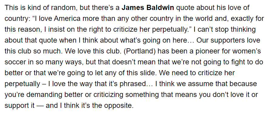ByAlexAzzi's tweet photo. Sam Coffey on how to love and support a flawed thing: 

#BAONPDX | @OnHerTurf | #NWSL https://t.co/QO8Hmhr74A