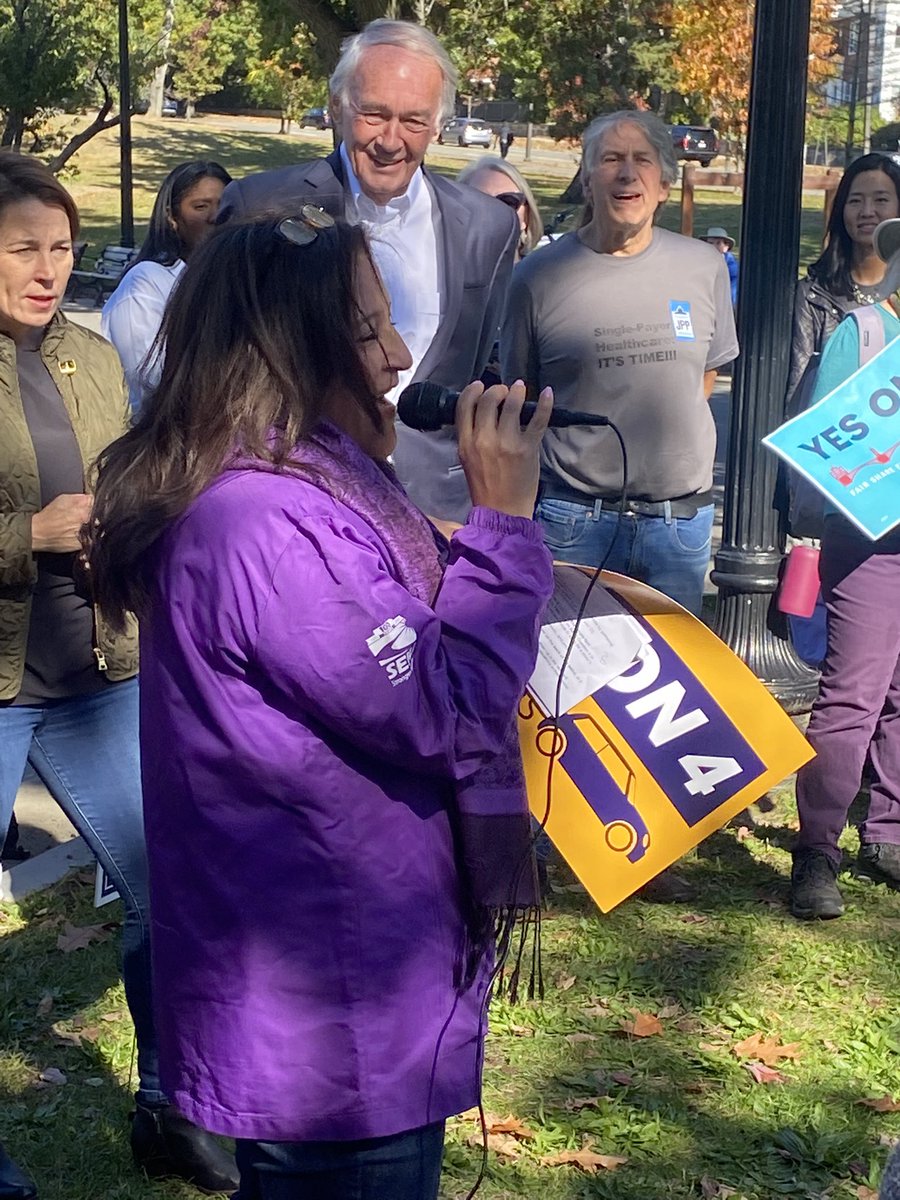 Executive VP Roxana Rivera at the <a href="/jpprogressives/">JP Progressives</a> rally with Massachusetts gubernatorial  candidate and Attorney General <a href="/maura_healey/">Maura Healey</a>, <a href="/SenMarkey/">Ed Markey</a> and Boston  <a href="/MayorWu/">MayorWu</a> to say vote #YesOn4 for the safety of immigrants and of everyone in MA! <a href="/yesonfourma/">Yes for Safer Roads 🚗</a> <a href="/1199mass/">1199SEIU Mass.</a> <a href="/massaflcio/">Massachusetts AFL-CIO</a>
