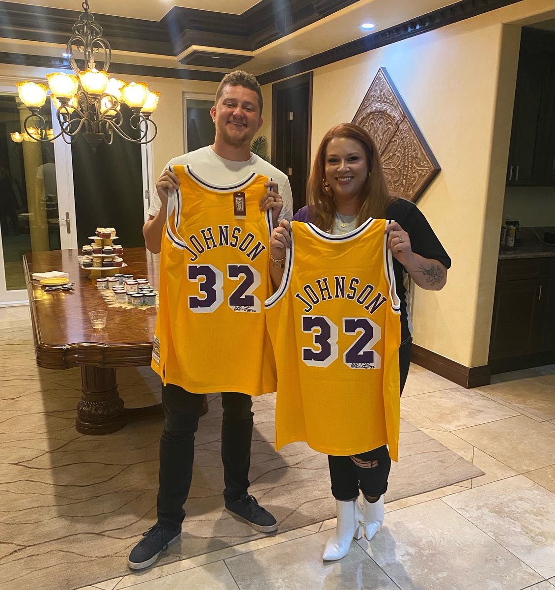 suzkindred's tweet photo. Spending the first day of our honeymoon with @MagicJohnson? Worth it! 🤩 https://t.co/kDJhYfcIQT