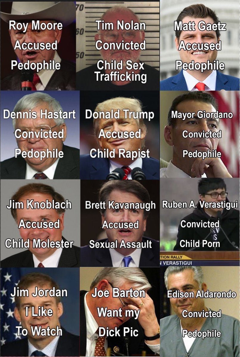 RaiderAttack01's tweet photo. @Finn_McCoo Only a guilty person would refuse. The Republican party are all rapist &amp; pedophiles but they are always pointing their fingers at others! https://t.co/ZPppOrpiPG