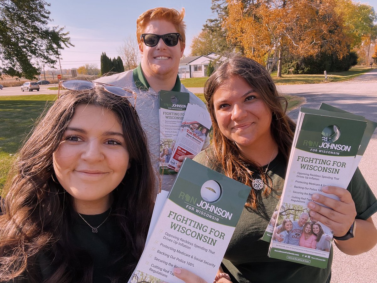 LilySchwenk's tweet photo. Out on the trail today with @JdLeisemann &amp; @ali_beneker 💪🏼

We’re 17 days out from re-electing @RonJohnsonWI, which means all hands on deck to GOTV! https://t.co/OnAocYDcHc