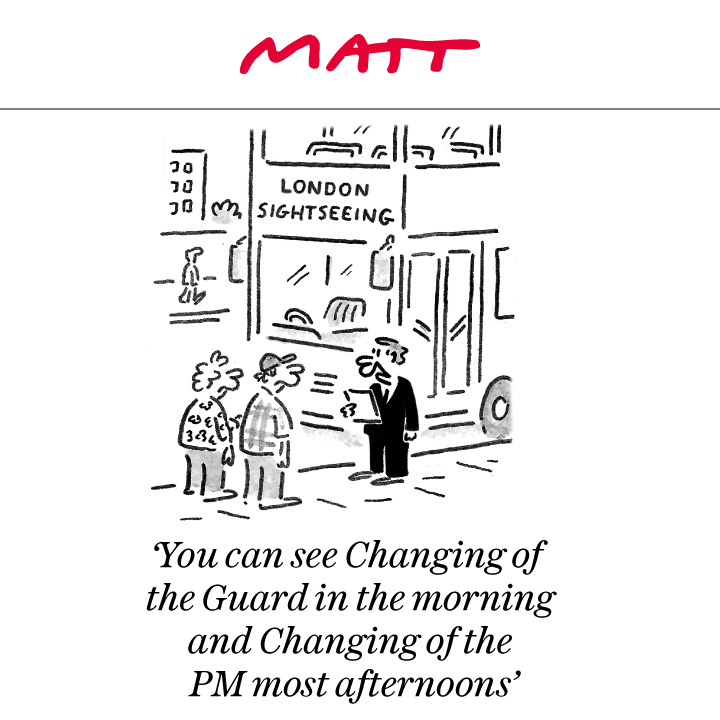 ''You can see Changing of the Guard in the morning and Changing of the PM most afternoons''⁠ My latest cartoon for tomorrow's @Telegraph Subscribe to my weekly newsletter to receive my unseen cartoons: telegraph.co.uk/premium/matt/?…