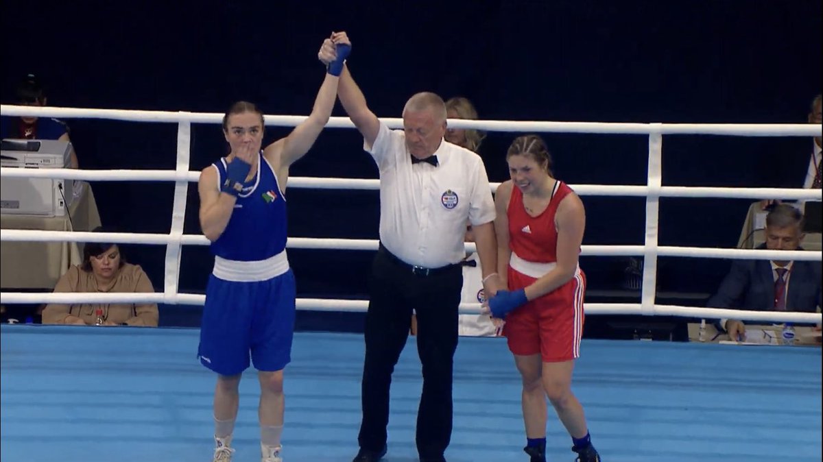 Kellie Harrington completes the set: European champion for the first time, adding to her World Championship and Olympic golds in 2018 and 2021 respectively. 

UD over 🇨🇿 in their 60kg final. Harrington going from strength to strength.