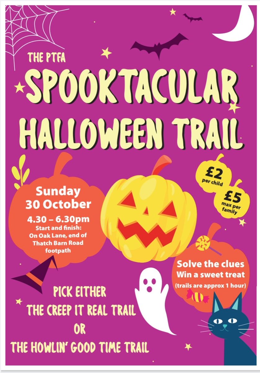 PTFAHeadcorn's tweet photo. Come &amp; join us for our Spooktacular Halloween Trail next Sunday, 30th October, 430-630pm. Choose between The Creep it Real Trail or The Howlin' Good Time Trail (or do them both!), collect answers to clues along the way &amp; win a prize. Dress up is optional, fun is guaranteed! https://t.co/SERQmElXqL