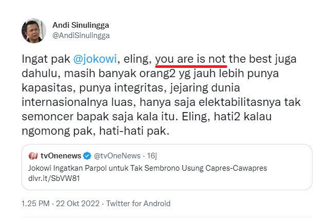 Pake bahasa Indonesia sajalah @AndiSinulingga dari pada pake bhs Inggris acak aduk. 😀😊😁😂.