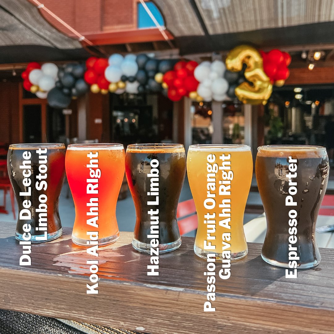 3 Year Anniversary Beer Releases! 🍻 Tapping at 4pm

-A Secret Hazy Surprise! (Not Pictured)
-Dulce De Leche Limo Anniversary Stout
-Watermelon Ahh Right Sour
-Hazelnut Limbo Anniversary Stout
-Passion Fruit, Orange, Guava Ahh Right Sour
-Espresso Porter

#newbrews