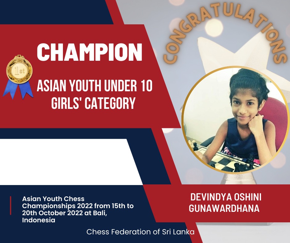 ChessSri's tweet image. Devindya Oshini Gunawardhana is the new Asian Under 10 Girls&apos; Chess Champion 🇱🇰 #slchess #chess