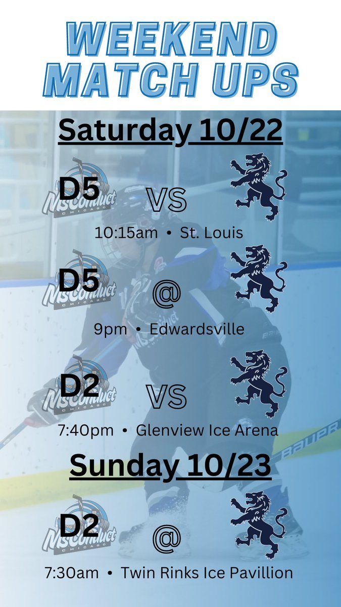msconducthockey's tweet photo. One big Lyons competition this weekend! D2 takes them on at home and D5 on the road! Come cheer on D2 in their first league games!! https://t.co/9dfLlx3dgC