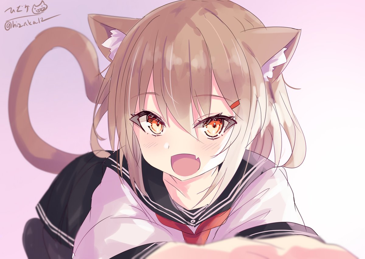 ikazuchi (kancolle) 1girl animal ears school uniform solo serafuku tail cat ears  illustration images