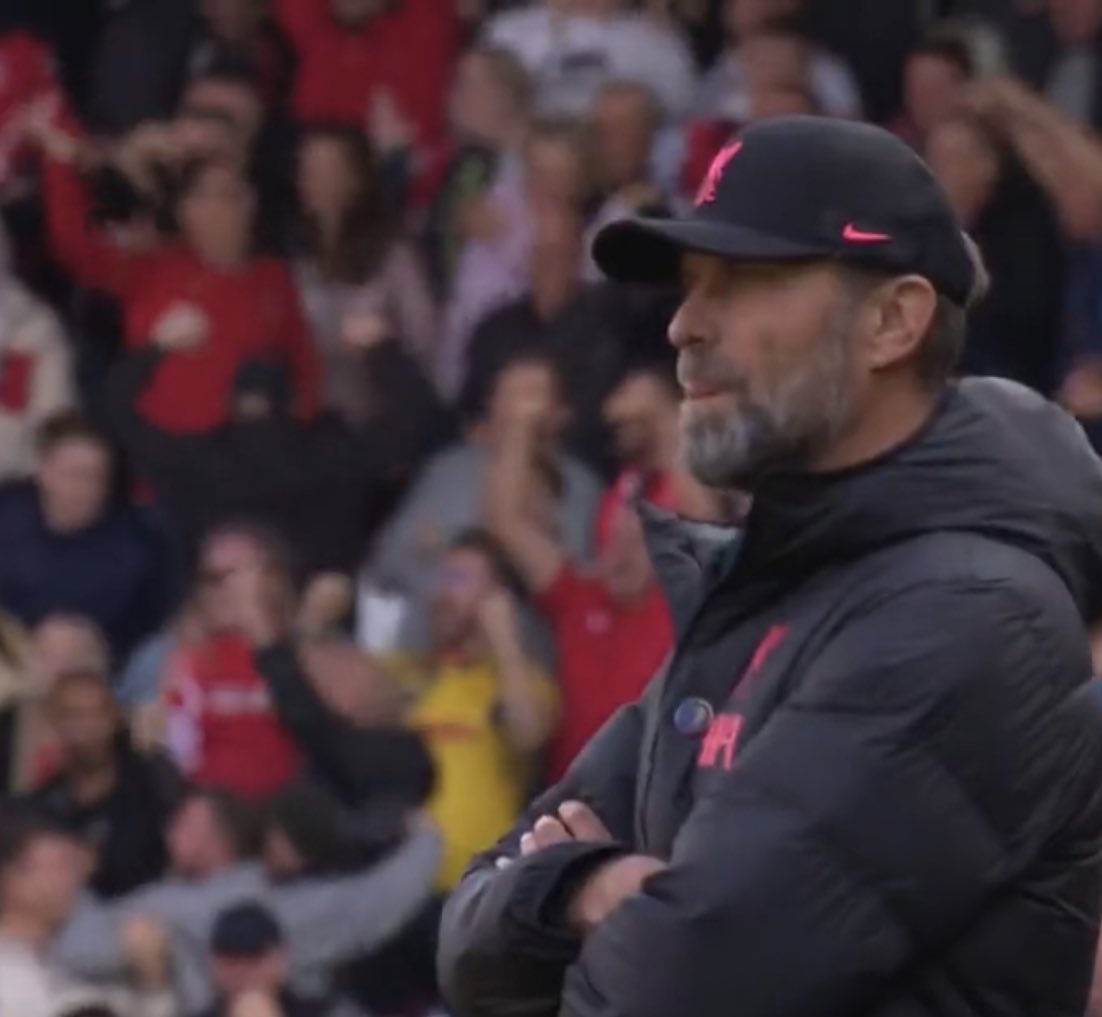 usasoccerguy's tweet photo. Coach Klopp looks kinda mad after his Liver Pool franchise go get their asses handed to them with fries on the side by EPL League freshmen, Notting Hill Forest down in London. https://t.co/hvNRP5eYld