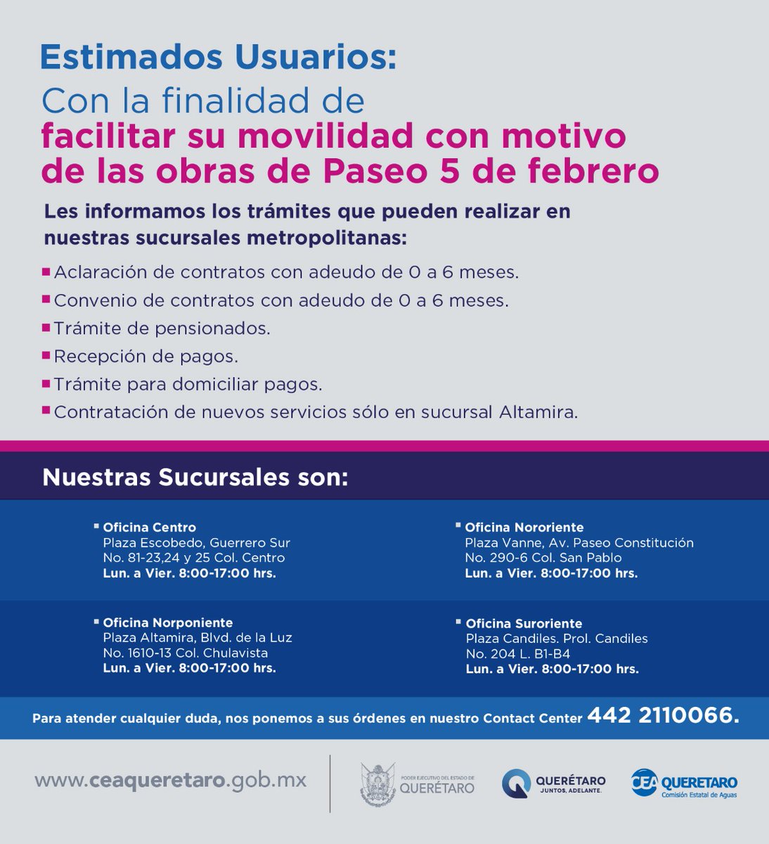 cea_qro's tweet photo. AVISO IMPORTANTE

#TodoCEAparaTi https://t.co/VWIcWF0hGg