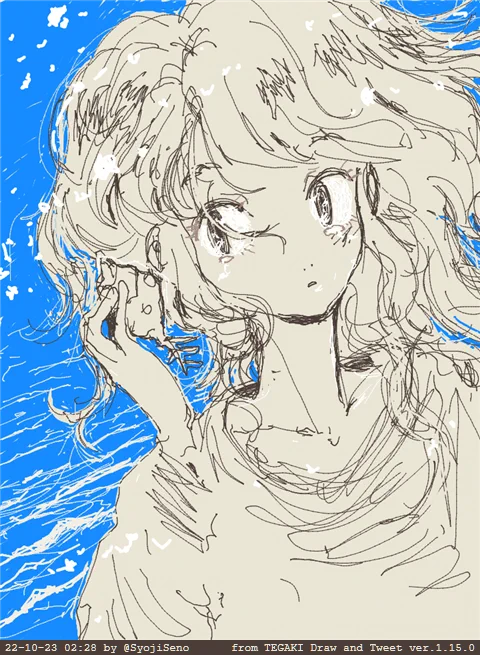 『手の平の中に夏の響き』涙がにじむって言うのはそう言うコトなんだね。思いかけず気が付く。時間をかけてもクオリティーがそんなに上がらないので15分位でサッと手から離すのが吉し。#rkgk #tegaki_dt 
