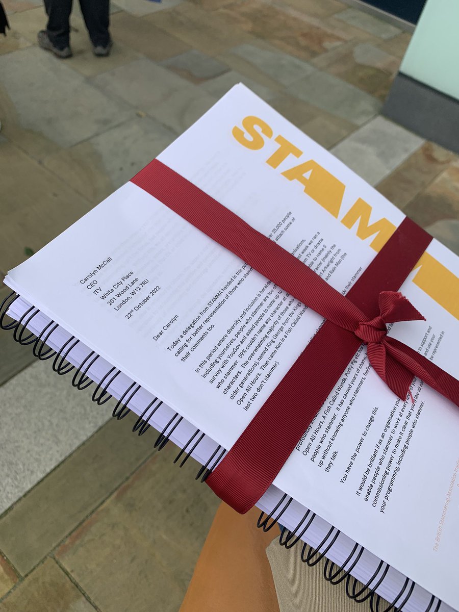 MissBSime's tweet photo. Happy International Stammering Awareness Day! I was part of a group that handed in petitions in Manchester today with @stammer; 25,000 signatures about getting a better representation of people who stammer in the media #ISAD2022 #SLT2B #itshowwetalk #nodiversitywithoutdisfluency https://t.co/3VDhFrV6zU