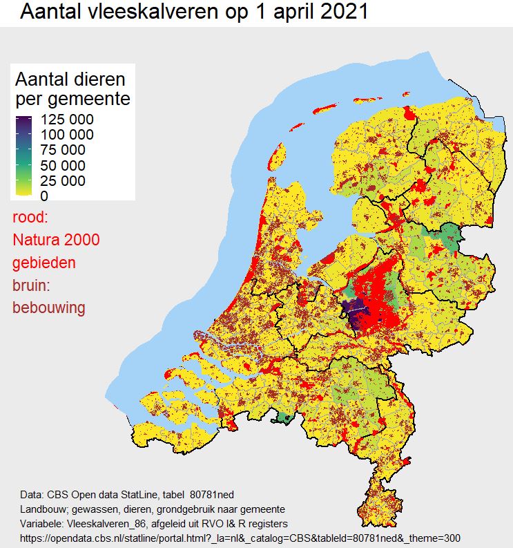 Terug naar de basisvraag: waar wordt in NL eigenlijk hoeveel vee gehouden vlak bij natuur en woonwijken, en kan dat nog wel wat betreft gezondheid van mensen, stank, leefbaarheid en natuurkwaliteit? Kijk hoe het zit in jouw gemeente (en verbaas je). (1/2)