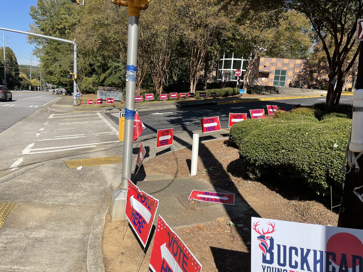 Tuba65's tweet photo. Early voted this fine Fall Saturday. Lines of candidate and directional signs outside the polling place were lots longer than the voter lines inside. Easy peasy. #GoVote https://t.co/xw5XgxI2Z4