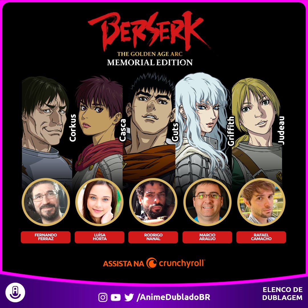 Berserk: Golden Age' estreia em outubro e terá dublagem na Crunchyroll