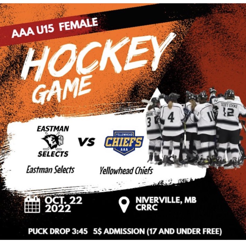 roxcarriere's tweet photo. GAME DAY!!! 🏒 Selects host the Yellowhead Chiefs at 3:45pm in Niverville (CRRC). Let’s go! 🙌 @YHBantamChiefs @MFHL_u15AAA https://t.co/EAf8ddN22V