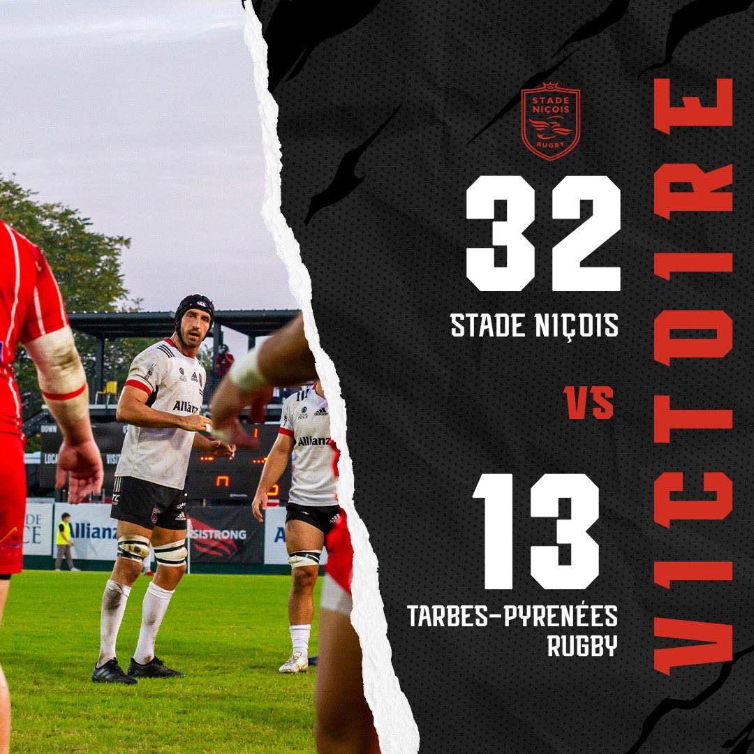 VICTOIRE NIÇOISE 🔥 

Le Stade Niçois bat Tarbes aux Arboras 32 à 13 ! Un succès bonifié grâce notamment à 4 essais inscrits par nos niçois 🔴⚫️

#SNvsTPR #Nationale #IssaNissa #NissaRugby #AquìEsNissa #Nice06