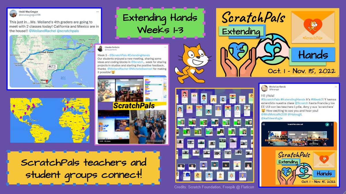 scratchpals's tweet photo. Making connections in ScratchPals #ExtendingHands! #ScratchPals teachers and student groups have been meeting each other virtually through video calls and @padlet. Next up, creating and collaborating in @scratch with Scratch extensions! #CSk8 #GlobalEd #CreativeComputing https://t.co/mf2fQHxDiH