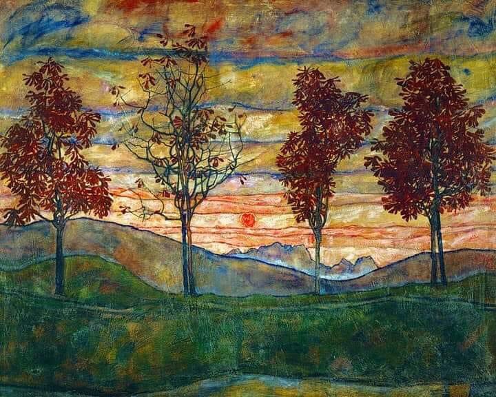 Egon Schiele 
(Austro-Hungarian Painter, 1890 - 1918)
Title: "Vier Bäume (Four Trees)", 1917
Oil on Canvas, 110 × 140,5 cm.