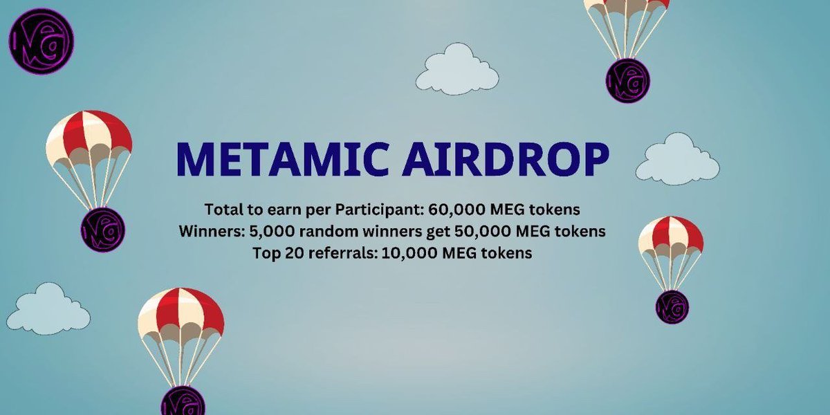 EarnONUS's tweet photo. #Airdrop 50,000 MEG tokens #MetaMic #E-sport #Games
👥 #Referral: 10,000 $MEG
📅 End Date: After 3 Months
🏦 #Distribution: After 3 Months
📃 Follow @EarnONUS
📃 #Retweet this post & tag 3 friends
📃 Enter your #wallet: https://t.co/WAwr7fdxpS
#GiveawayAlert https://t.co/XOrZiCk3AK