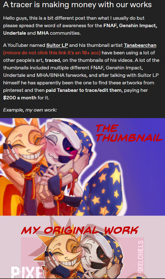 Hello guys, I have some bad news for you. I wish I didn't need to spend my time on it, but I can't let people treat mine and other artists' art like they're free property to use and resell. Please read the full text on Tumblr: at.tumblr.com/pixelchills/a-…