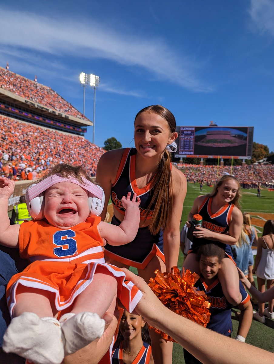 nLindsey3's tweet photo. Don't let the photo fool you she is VERY EXCITED to cheer on @CuseFootball She just didn't want her halftime power nap interrupted 😅 

@Cusecheer @CuseAthletics https://t.co/T5DwfxzRSE