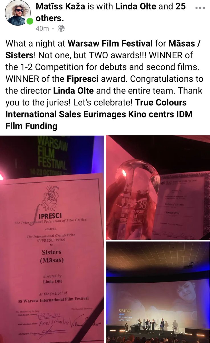 Pirmās starptautiskās balvas 
<a href="/LindaOlte/">Linda Olte</a>
 filmai “Māsas”! :)