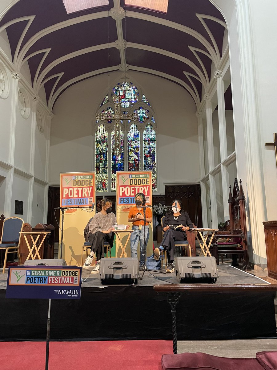 We're here at @DodgePoetryFest and are about to kick off our reading with Hazem Fahmy (@zam__zoum), @jmaebarizo, & Serena Yang at the Trinity & St. Philip's Cathedral!