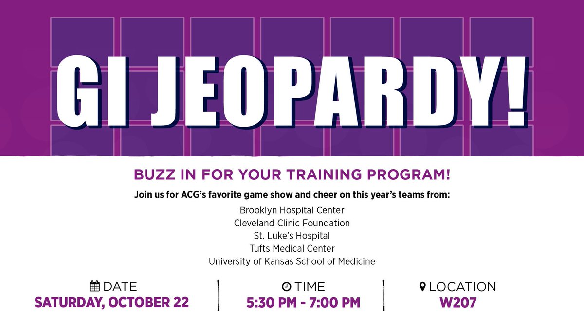 Jean-Paul Achkar (@jpachkarmd) on Twitter photo Come for <a href="/AmCollegeGastro/">ACG</a> GI Jeopardy at #ACG2022 and cheer on your favorite team. Tonight at 5:30 pm in room W207. Go #CCFGIFELLOWS! <a href="/MRegueiroMD/">Miguel Regueiro</a> <a href="/MichelleKimMD/">Michelle Kim</a> <a href="/Ari_G_MD/">Ari Garber MD, EdD</a> <a href="/HassiebD/">Hassieb Din</a> @RavShahMD <a href="/LadyKatherineM1/">Lady Katherine Mejía Pérez, MD</a> <a href="/cmaruggi/">Chiara Maruggi</a> <a href="/DrJBolwell/">Jacquelyn Bolwell</a> <a href="/RajatGargMD/">Rajat Garg</a> @MoAlkhayyat <a href="/TausifSidMD/">Mohamed Tausif Siddiqui, MD</a> Come for <a href="/AmCollegeGastro/">ACG</a> GI Jeopardy at #ACG2022 and cheer on your favorite team. Tonight at 5:30 pm in room W207. Go #CCFGIFELLOWS! <a href="/MRegueiroMD/">Miguel Regueiro</a> <a href="/MichelleKimMD/">Michelle Kim</a> <a href="/Ari_G_MD/">Ari Garber MD, EdD</a> <a href="/HassiebD/">Hassieb Din</a> @RavShahMD <a href="/LadyKatherineM1/">Lady Katherine Mejía Pérez, MD</a> <a href="/cmaruggi/">Chiara Maruggi</a> <a href="/DrJBolwell/">Jacquelyn Bolwell</a> <a href="/RajatGargMD/">Rajat Garg</a> @MoAlkhayyat <a href="/TausifSidMD/">Mohamed Tausif Siddiqui, MD</a>
