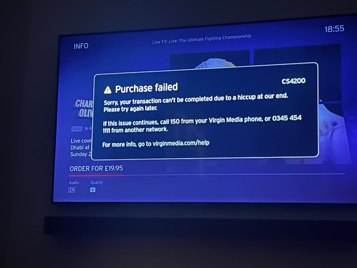andyofb's tweet photo. @virginmedia i can’t order the UFC. Your phone number gave me a help guide online. That gave me a priority number to tell me you are closed https://t.co/GAWHMzzmNy
