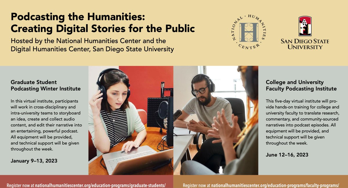 Spaces still available in 2023 programs for PhD students and faculty in the humanities! @NHCEducation @NatlHumanities @DHatSDSU @ProfBarryLam @HiPhiNation @HmanitiesPodNet #HPNSymp2022 #podcast #SaturdayMorning #edutwitter