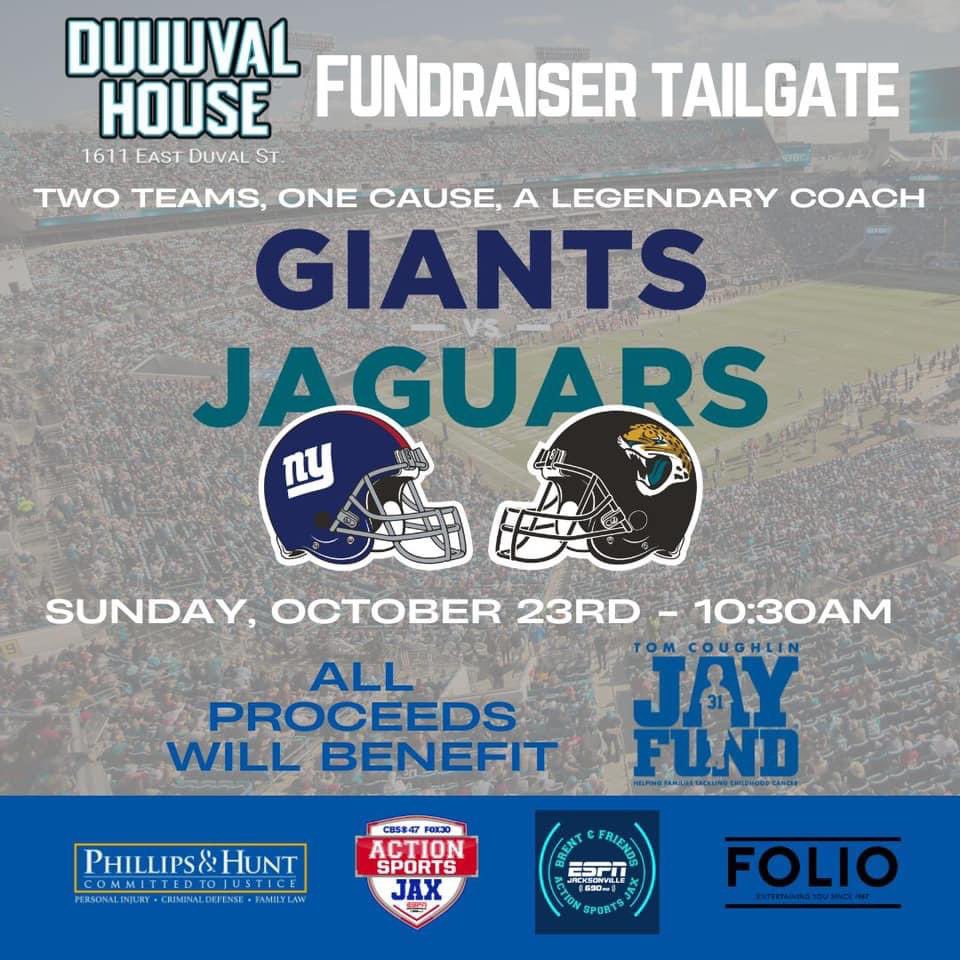Tomorrow the <a href="/duuuvalhouse/">The Duuuval House®</a> teams up with <a href="/tcjayfund/">Tom Coughlin Jay Fund</a> for a special tailgate before the <a href="/Giants/">New York Giants</a> play the <a href="/Jaguars/">Jacksonville Jaguars</a>. This is one of best events of the year with amazing people, prizes and philanthropy. Learn more here- tomcoughlinjayfund.ticketspice.com/duuuval-house-…. 

#duuuval #dtwd #ilovejax