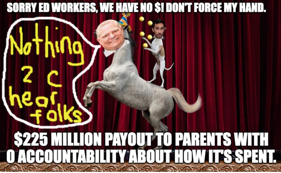 bluebeanz30's tweet photo. Just another dog &amp; pony show! 😡@fordnation = Liability to ON &amp; it's education system. @Sflecce = Went to private school &amp; has NO clue how public education is supposed to run. I support #cupe #edworkers #onted They deserve a FAIR living wage! https://t.co/RGmkHurO2k
