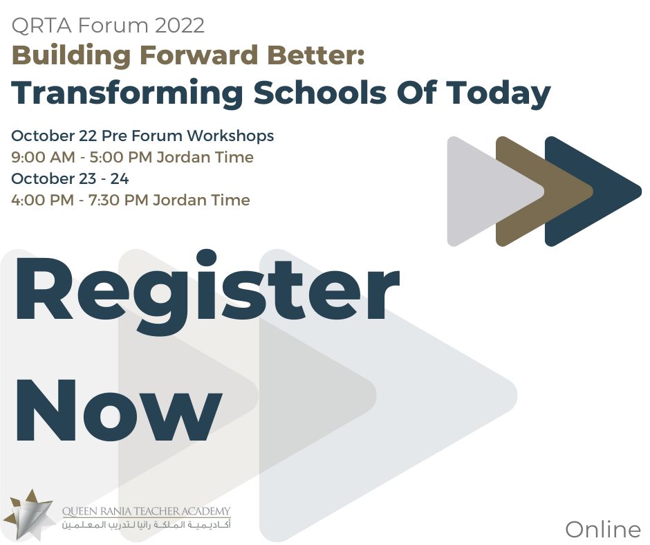 Don't miss the #QRTAFORUM2022  under the theme "Building Forward Better: Transforming Schools Of Today". Our Acting Director @ashley_nemiro will be speaking on October 23rd at 4 pm CET on Fostering Psychosocial Wellbeing through Literacy. Join us:
