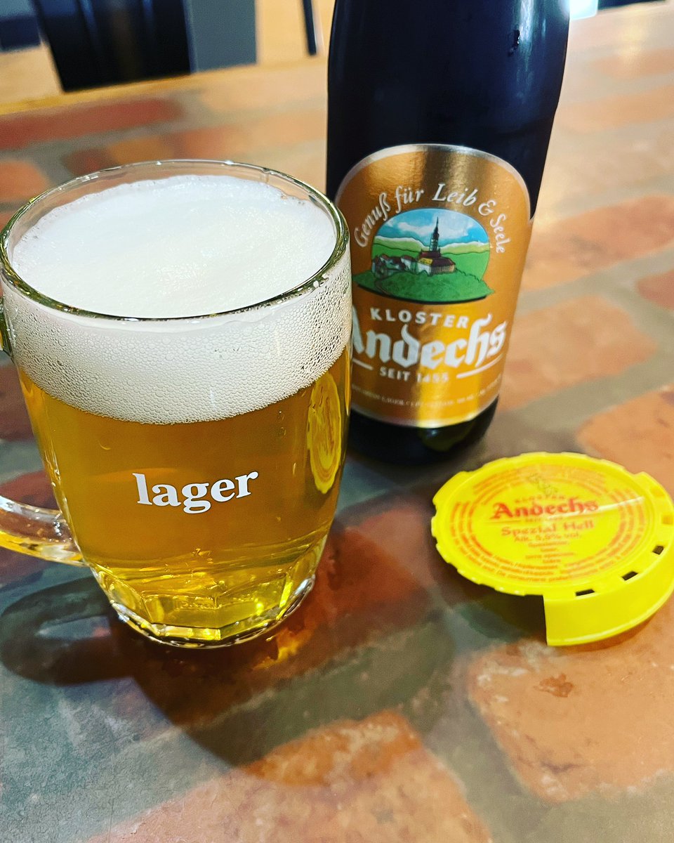 afterthoughtale's tweet photo. New lager alert!  Now on tap is Andechs Spezial Hell, a festbier from our favorite German brewery, and also have bottles of their doppelbock.  Spezial Hell is malt forward with bread crust and backing earthy hops. https://t.co/Om1DZdBfBJ