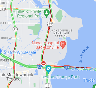 CFreemanJAX's tweet photo. Via Google Maps, there's significant traffic for miles around the vicinity of #BlueAngels show at #NASJax. Take note. #jaxtraffic https://t.co/qxDEfk8eJE