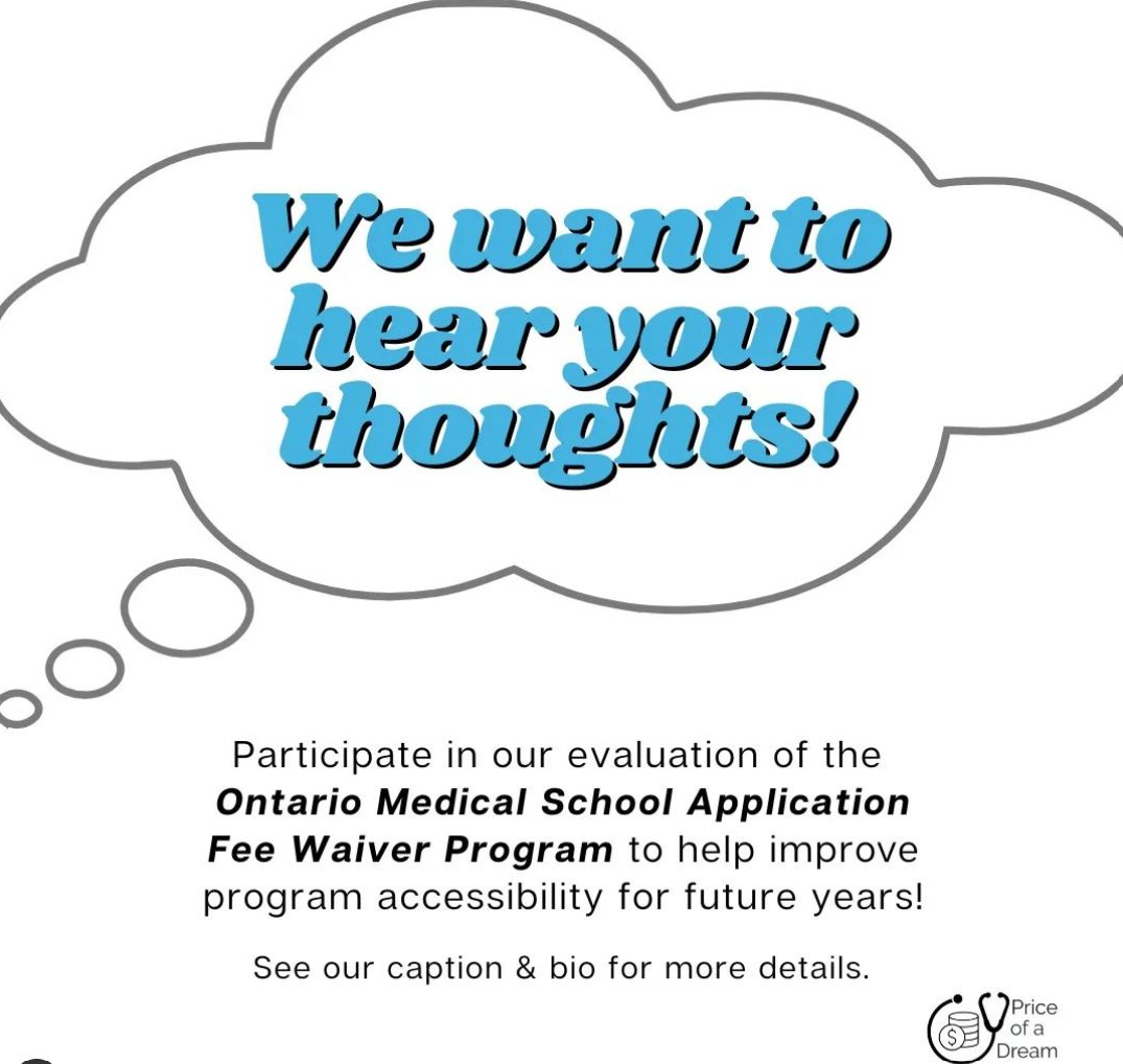 PoD_MD's tweet photo. Were you interested in applying to the Ontario Medical School Application Fee Waiver Program? Help us make the program better by filling out our survey and/or joining a focus group! Link to the survey at the top of our Linktree (see bio). https://t.co/BDFWUYlf0s