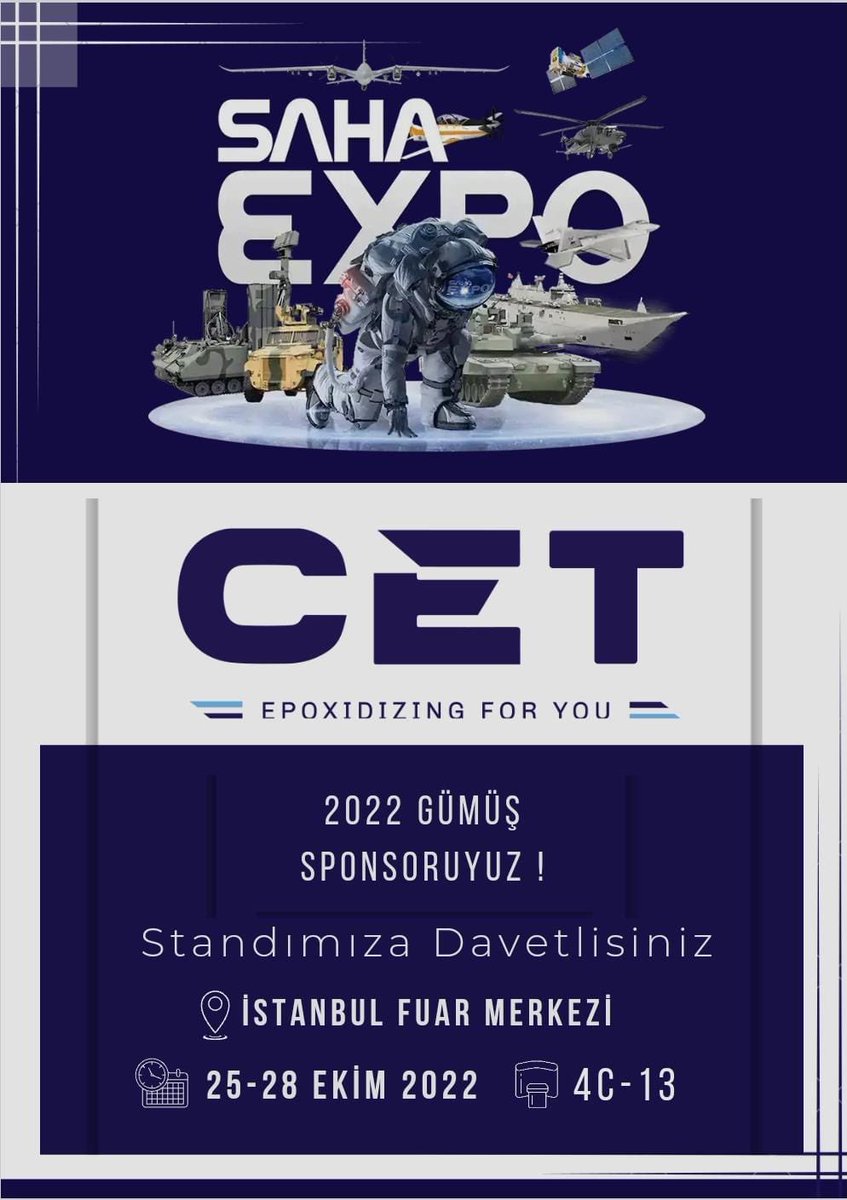 SAHA EXPO 2022 de gümüş sponsor olarak yerimizi aldık !

Epoksiyi keşfetmek için güçlü ve dinamik ekibimizle sizleri CET standına bekliyoruz  . Heyecanla kalın... <a href="/sahaistanbul/">SAHA İSTANBUL</a> #sahaexpo2022