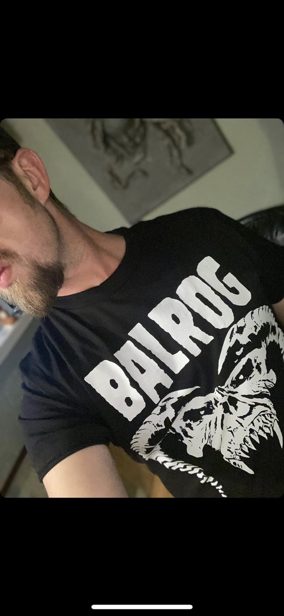 DoomVault's tweet photo. We’re getting mobbed for orders of Balrog of Morgoth! Thank you all. Be like this awesome nerd below and get yours today from @nearmintmerch 💀#balrog #balrogofmorgoth #lotr #RingsofPower #danzig https://t.co/tBRQcCMtIE