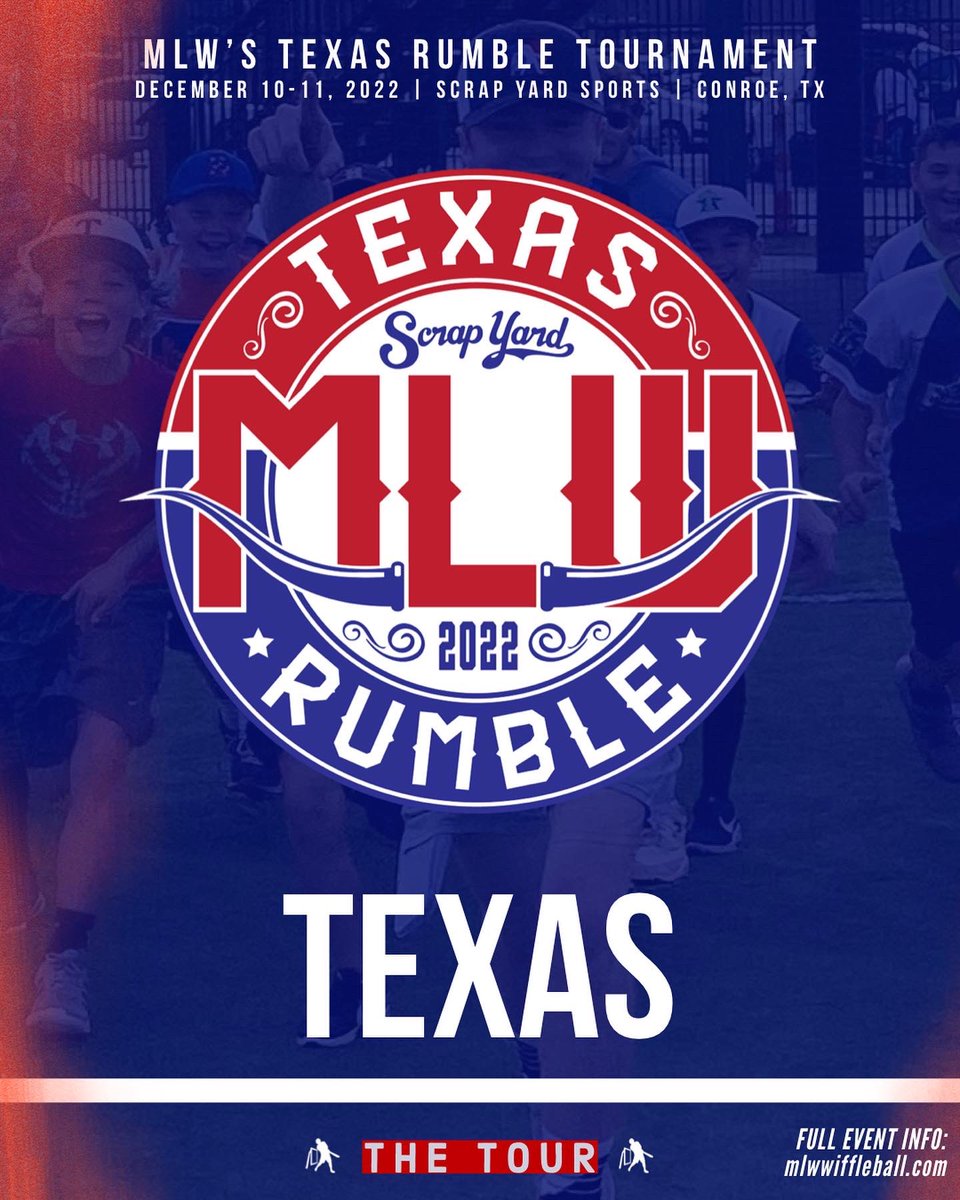 MLWWiffleBall's tweet photo. Next big MLW public event:

2022 Texas Rumble Tournament in Conroe, TX (Dec. 10-11)!

INFO &amp; SIGNUPS: https://t.co/B8uyvvuiHo https://t.co/stzw2RNM2i