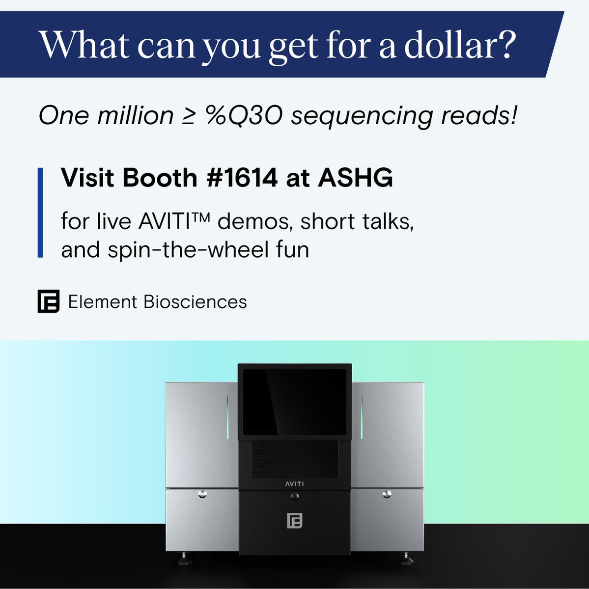 ElemBio's tweet photo. If you are heading to #ASHG22 next week we invite you to visit booth 1614 to learn how you can accelerate your science with the #AVITI sequencing platform! https://t.co/AqJEkKFtwU (@GeneticsSociety) https://t.co/BMHvSwb9jX