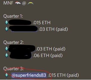 Buddies won the #MNF Free Squares (holders and non-holders). Wanted to show love to the MetaFans world.

Helping spread the word to IRL peeps.  They getting into the fun as anyone can win.  See BELOW🔽🔽

Still available to MINT! <a href="/metafansnft/">MetaFans</a> 

#NFLTwitter #NFL #GamblingTwitter