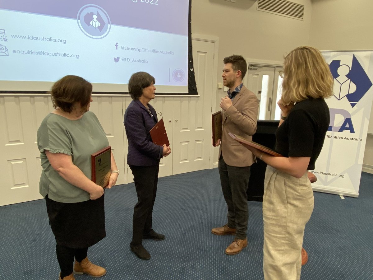NathanielRSwain's tweet photo. It was an honour to receive the Mona Tobias award for service to the educational community from @LD_Australia yesterday. And to have a chance to discuss the #scienceofreading with Prof Emerita Linnea Ehri was the highlight of my year! Hope my presentation is up to snuff today!! https://t.co/Q1h0FH3jyf